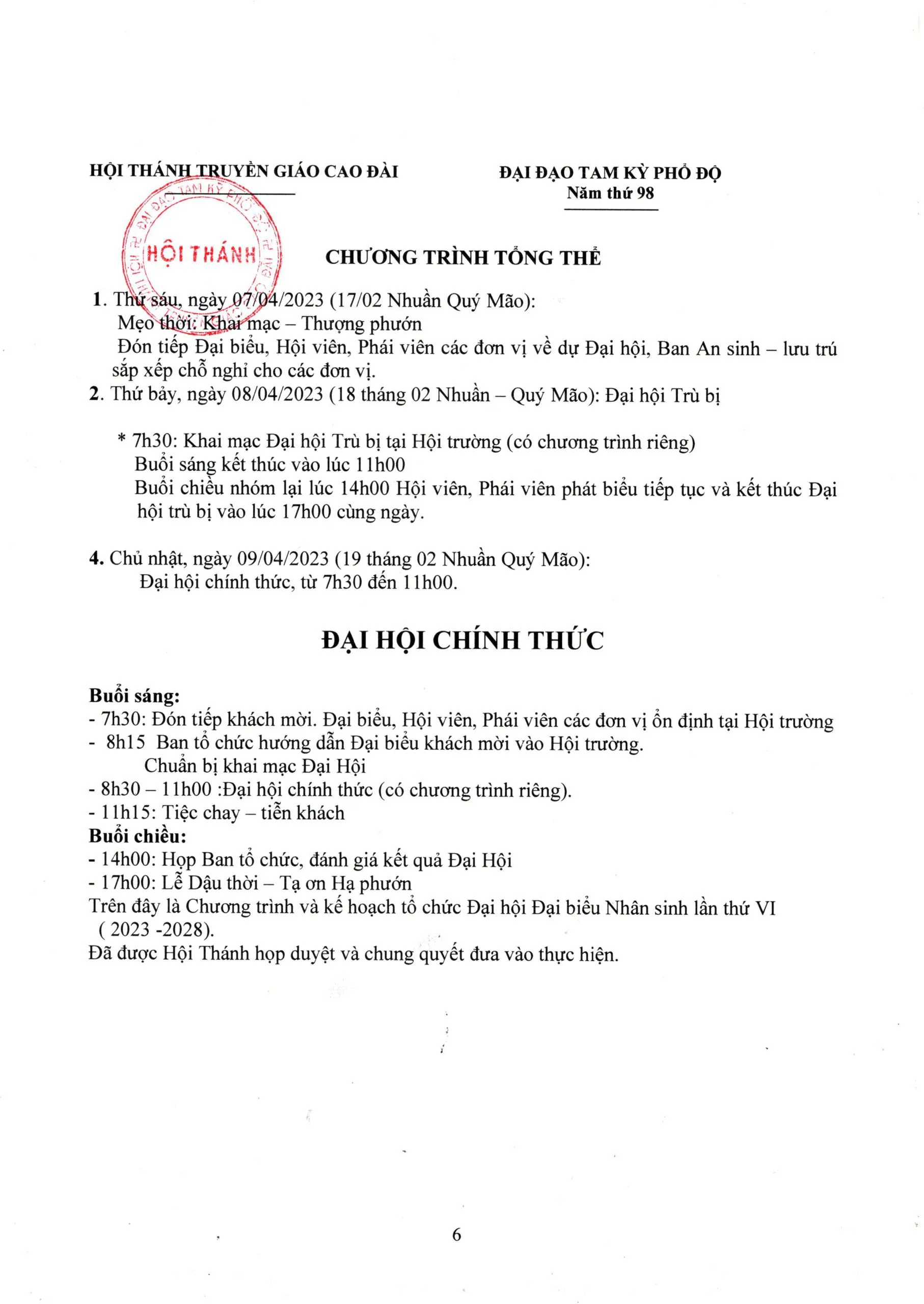 Các thông báo về Đại hội Đại biểu Nhân sinh lần thứ VI – ảnh 2