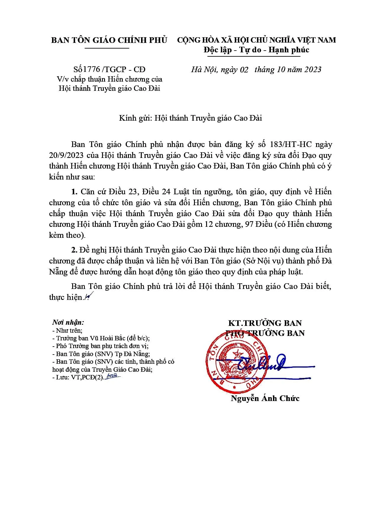 Ban hành Hiến chương Hội Thánh Truyền Giáo Cao Đài – ảnh 3